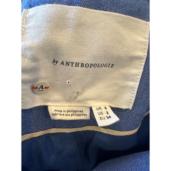 by Anthropologie Cropped Frayed Hem Blazer Blue Single Button Women's Size 2 - Picture 6 of 13